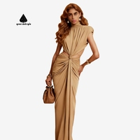 Robe longue moulante personnalisable avec drapé avant, col montant et taille évidée, sexy, pour événements formels et soirées
