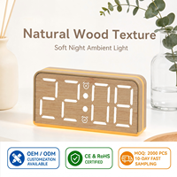 Jam Meja Digital LED Minimalis Berbahan Kayu dengan Alarm, Kalender, Temperatur & Kontrol Kecerahan 3-Tingkat OEM