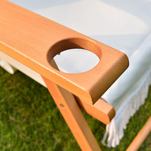 Cổ Trắng sang trọng gấp ghế bãi biển-Tùy chỉnh thiết kế, dịch vụ OEM, khung gỗ & giữ cốc cho ngoài trời - Product Image 5