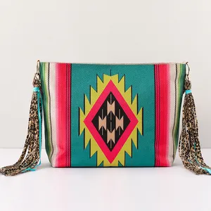 Groothandel Lederen Dames Messenger Portemonnee Stof Aztec Wandtapijt Tas Custom Crossbody Tas