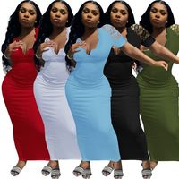 Robe Maxi Élégante Bodycon Sexy pour Femme Grande Taille avec Logo Personnalisé Été 2025, Col Halter Plongeant et Décolleté en V Profond