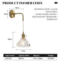 Lampe murale LED en verre et fer de qualité supérieure 2700K AC85 265V Ra80 Multi Shade pour chambre à coucher, salon, couloir