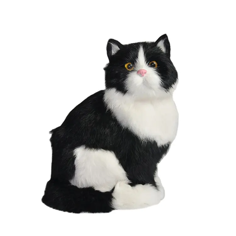 Lovely Simulation Cats Animal Doll Plush Toy Simulation Black & White Cat Home Decorations Birthday Gift for Kids