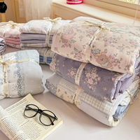 Set Sprei 4in1 Motif Bunga Tanaman 2m, Bahan Kain Kasa Dua Lapis Anti Kusut, Nyaman, Mewah, dan Ringan, Model Cloud-Feel Aerobic 2025