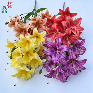 Bouquet de fleurs artificielles en soie Lily, 9 têtes, imperméable, décoration d'intérieur, style moderne - Product Image 1
