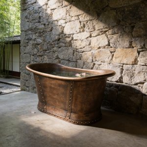 <span class=keywords><strong>Vasca</strong></span> da Bagno in Rame Martellato a Mano su Misura con Cinghie Rivettate per Progetti di Bagni di Ville di Lusso - Product Image 6