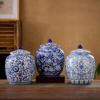 Pot en céramique de style rétro chinois, design vintage de luxe léger, en porcelaine bleue et blanche, grand format, hermétique, pour le thé
