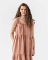 OEM Robe midi d'été respirante et fluide Silhouette trapèze pour femmes Robes décontractées à volants en lin Robe De Tirantes De Lino