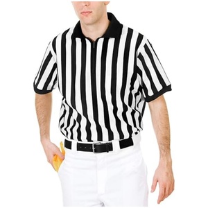 Chemise d'arbitre officielle pour homme, rayée noir et blanc, col zippé, manches courtes, uniforme d'arbitre, jersey tricoté respirant 100% - Product Image 1