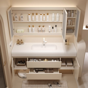Mueble de baño moderno con lavabo integrado de tacto suave, nuevo lavabo, espejo inteligente y gabinete. - Product Image 6