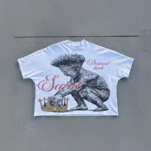 T-shirt court Boxy Fit surdimensionné poids lourd hommes sérigraphie personnalisée Vintage lavé ourlet brut boîte graphique t-shirt - Product Image 1