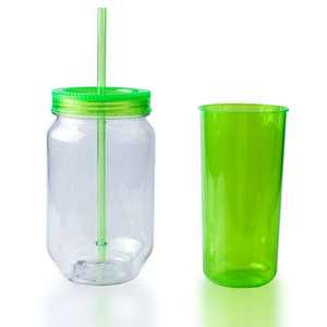 Gobelet en plastique PS à double paroi transparent avec logo personnalisé, avec poignée de tasse Mason pré-percée, nouveauté, vaisselle fabriquée au Vietnam - Product Image 5