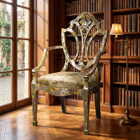 Fauteuil Yips LD-1503-1280 de style Mid-Century Modern, motif floral et oiseaux peints à la main, aspect antique, feuilles d'argent, en caoutchouc, pour salon et hôtel