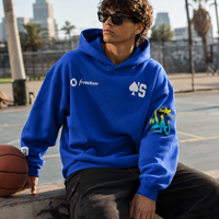 Hoodie Logo Kustom Berkualitas Tinggi Warna Biru Royal 380GSM OEM MOQ Rendah Ukuran Besar Model Kotak  Sweatshirt Cetak