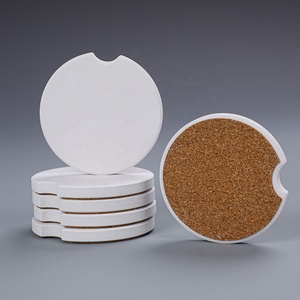 Alas Gelas Keramik Putih Bulat Kontemporer 2 Pcs dengan Alas Gabus Penyerap dan Permukaan Kosong untuk Minuman di Meja - Product Image 1