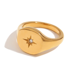 Anillo de Acero Inoxidable Chapado en Oro de 18K con Microincrustaciones de Circonita de Colores, Anillo Delgado y Versátil de Lujo Ligero para Mujer - Product Image 1