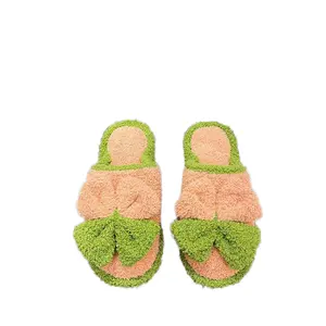 Modetrend Kleurrijke Strik Niet Gemakkelijk Vervormde Zachte Badstof Gewatteerde Katoenen Katoenen Slippers