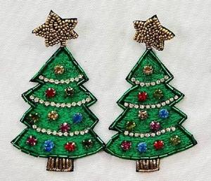 Boucles d'oreilles perlées artisanales conception d'arbre de noël bijoux de mode boucles d'oreilles pendantes pour femmes et filles pour les cadeaux et les vêtements - Product Image 1