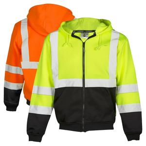 Wholesale 100% Cotton Men's Sweatshirt Brush <b>Fleece</b> with Reflective Zip-up Hoodie Color Combination for Safety Clothing - Product Image 5