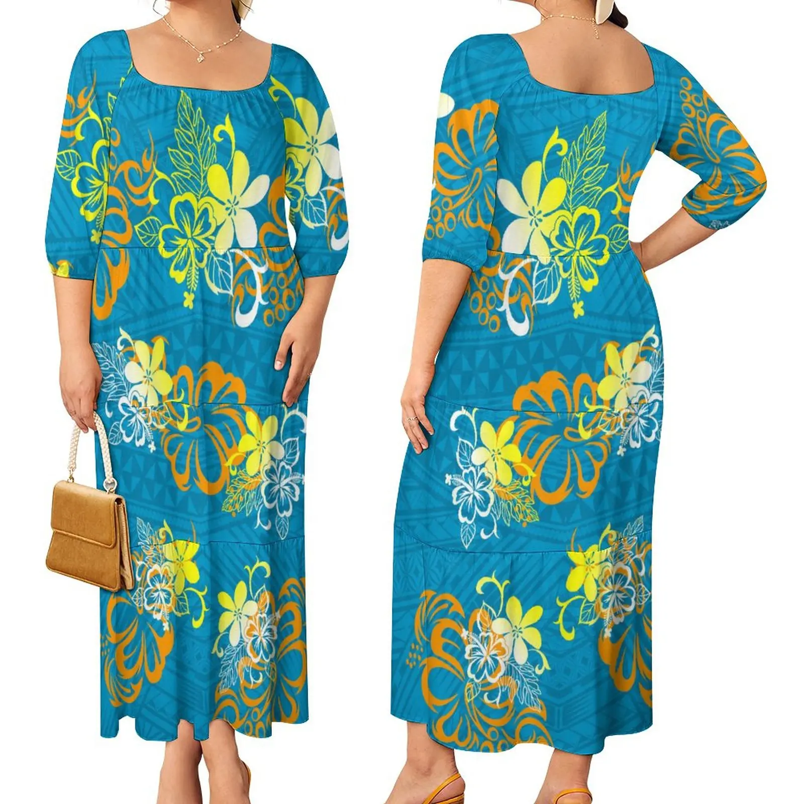 의류 제조 업체 사용자 정의 가을 여성 의류 캐주얼 긴 드레스 섹시한 숙녀 폴리네시아 사모아 럭셔리 디자인 경력 드레스