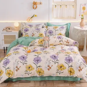 Премиум саржевое плетение с цветочным узором 100% хлопок гостиничное белье роскошное постельное белье Комплект постельного белья