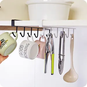 6 crochets étagère de rangement armoire armoire en métal sous les étagères tasse cintre salle de bains cuisine organisateur support suspendu