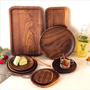 Handmade Acacia Wood Rectangular And Round Dinner Plate From Fujian Factory