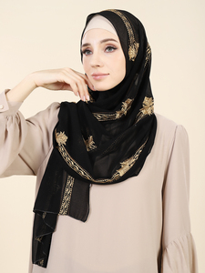 Diseño Personalizado Popular en África, Bordado Exquisito con Hijabs de Chifón Premium, <span class=keywords><strong>Jalaba</strong></span> Femme, Velos Bordados, Pañuelo para la Cabeza - Product Image 4