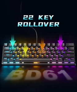 מכירה חמה 61 מקשים USB Type-C RGB מקלדת משחקים מכנית עם תאורה אחורית עבור משחקי מחשב נייד עם מתגים כחולים BD61 - Product Image 6