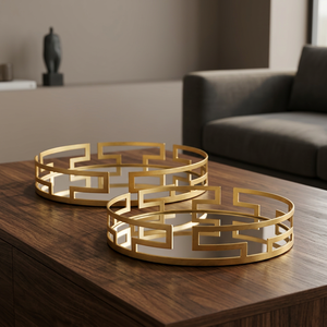 Bandeja Redonda Moderna de Cristal con Espejo, Diseño Geométrico Art Deco, Bandeja Decorativa para Mesa, Elegante Bandeja para Servir, Decoración Contemporánea para el Hogar - Product Image 1