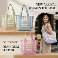 Petit sac en toile rayé avec logo brodé, réutilisable, écologique, sac d'épicerie léger, sac à bandoulière pour supermarché et commerce de détail