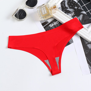 Tanga sin costuras de seda helada para mujer, corte láser, de cintura baja, color liso, venta al por mayor - Product Image 4