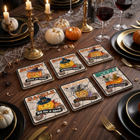 Ensemble de sous-verres en céramique personnalisés avec logo imprimé, design Halloween, écologiques, résistants à la chaleur, antidérapants, forme carrée avec support en liège