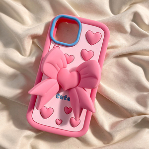 Custodia per telefono con fiocco a cuore <span class=keywords><strong>rosa</strong></span> 3D <span class=keywords><strong>Cover</strong></span> protettiva morbida in Silicone per <span class=keywords><strong>iPhone</strong></span> 16/15 <span class=keywords><strong>Pro</strong></span> Max/14/13/12 - Product Image 4