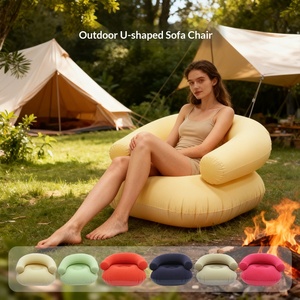 Wholesale Customized <b>Inflatable</b> PVC <b>Sofa</b> with Armrests U-shaped Flocked Plush Bean Bag Casual Outdoor Lazy <b>Sofa</b> for Camping - Product Image 3