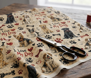 Cute Tossed <b>Dogs</b> and Words Printed Cotton Fabric By The Yard Digital Printed Cotton Textile for Sewing Quilting Craft Projects - Product Image 1