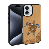 Coque en bois naturel gravée au laser sur mesure avec tortue marine, antichoc et écologique pour iPhone 17 OEM 7 – Vente en gros