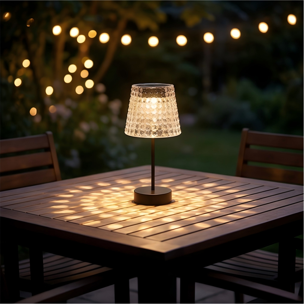 Modern Design Outdoor Solar LED Table Lamp Warm White Light IP44 Waterproof Battery Included RoHS Certified Landscape Garden
