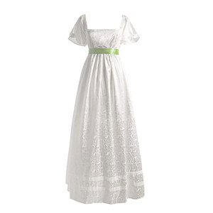 Vestido Pirata Victoriano Renacentista para Mujer, Blanco con Cinturón Verde, Disfraz de Fantasía, Cosplay - Product Image 3