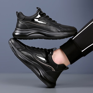 รองเท้าผ้าใบผู้ชาย Chilowa แบบหนา พื้นยางกันลื่น รองเท้าลำลองสีดำ หนังแท้ สวมใส่สบายๆ สำหรับเล่นกีฬา - Product Image 3