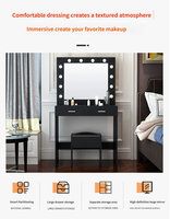 URBNLIVING Coiffeuse en bois durable blanche pour chambre à coucher, 1 tiroir, petite, avec miroir LED