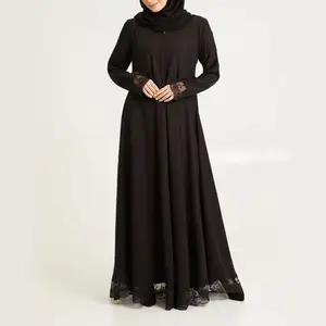 Jubah เสื้อผ้าอิสลามสำหรับอาบายา Burqa,ชุดกระโปรงสีดำล้วนเนื้อนุ่มขายส่ง