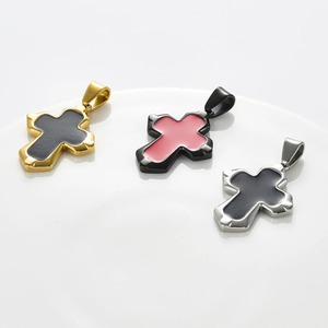 Pendentif croix en acier inoxydable, petit et mignon, pour collier, pour hommes et femmes, émail coulant, poli à la main, breloques tendance, bijoux cadeaux, 1 pièce - Product Image 3