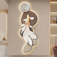 Décoration murale Koi avancée en tissu avec éclairage LED, art moderne, pour entrée, couloir, allée, mur lumineux suspendu, cadre en grès