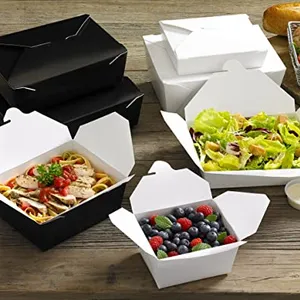 Kotak salad kertas kraft sekali pakai dengan tutup, wadah makanan salad dan makanan, kotak kertas untuk sushi