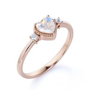 Rose Gold Plated Heart Cut <b>Crystal</b> <b>Ring</b> With Side Stones Romantic Engagement Jewelry For Women - Product Image 1