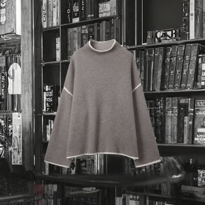 Pull en maille vintage pour femme MYST&ZA, nouvelle collection hiver, simple et polyvalent, avec bordure colorée, col mandarin, anti-plis - Product Image 3