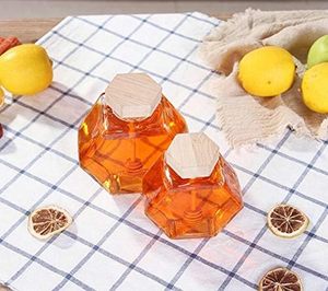 200ml 380ml Glass Jar Honey Mini Honey Jars Glass Hexagonal Seal Designed Storage <b>Container</b> Jars with Wood Bamboo Lid - Product Image 2