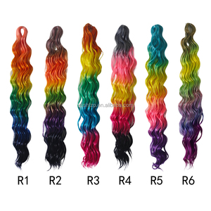 Extensiones de Cabello Trenzadas de Onda Profunda de 24 Pulgadas y 100 g, Color Arcoíris Vibrante Multicolor para Cosplay, Festivales y Uso Diario, Onda Profunda Suelta de <span class=keywords><strong>Anna</strong></span> - Product Image 5