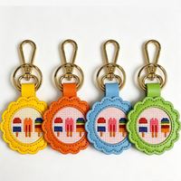 Llavero de cuero PU colorido para bordado, manualidades, punto de cruz, costura, bricolaje, adorno para bolsos de lona, etiqueta de viaje, llavero.
